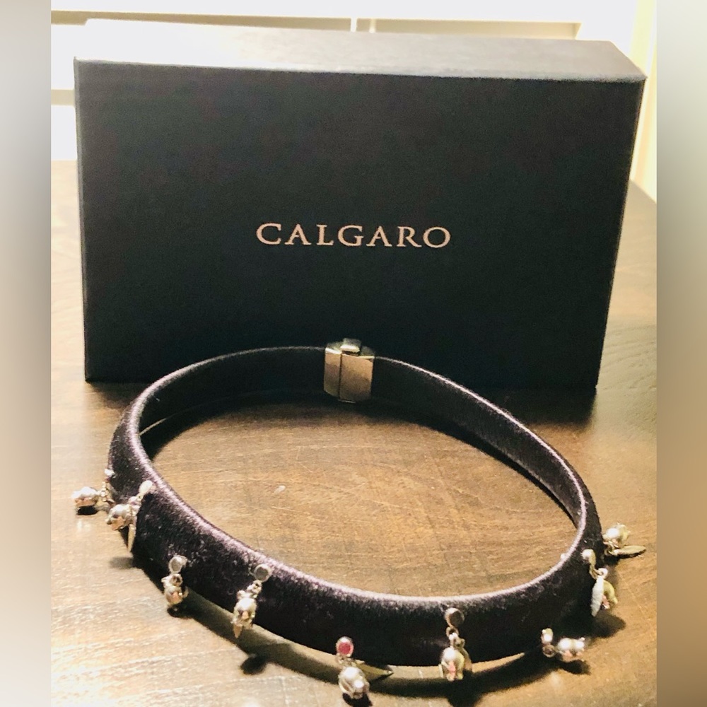 Pre owned CALGARO SILVER 925 & SILK BLACK CHOCKER